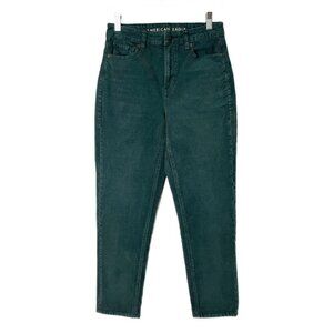 American Eagle Women's Corduroy Mom Straight Jeans Sz 2 Green Stretch High Rise